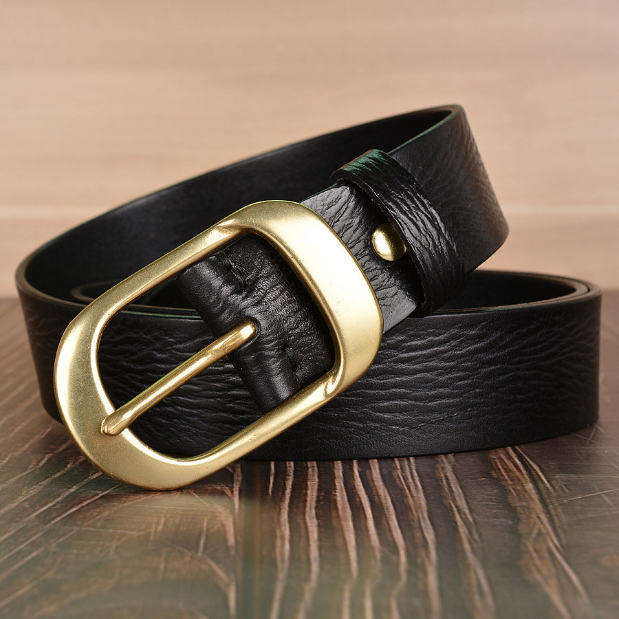 Men Pleated Top Grain Cowhide Dress Belt Gold Buckle 1-1/2''(38mm) Wide | TCZK11
