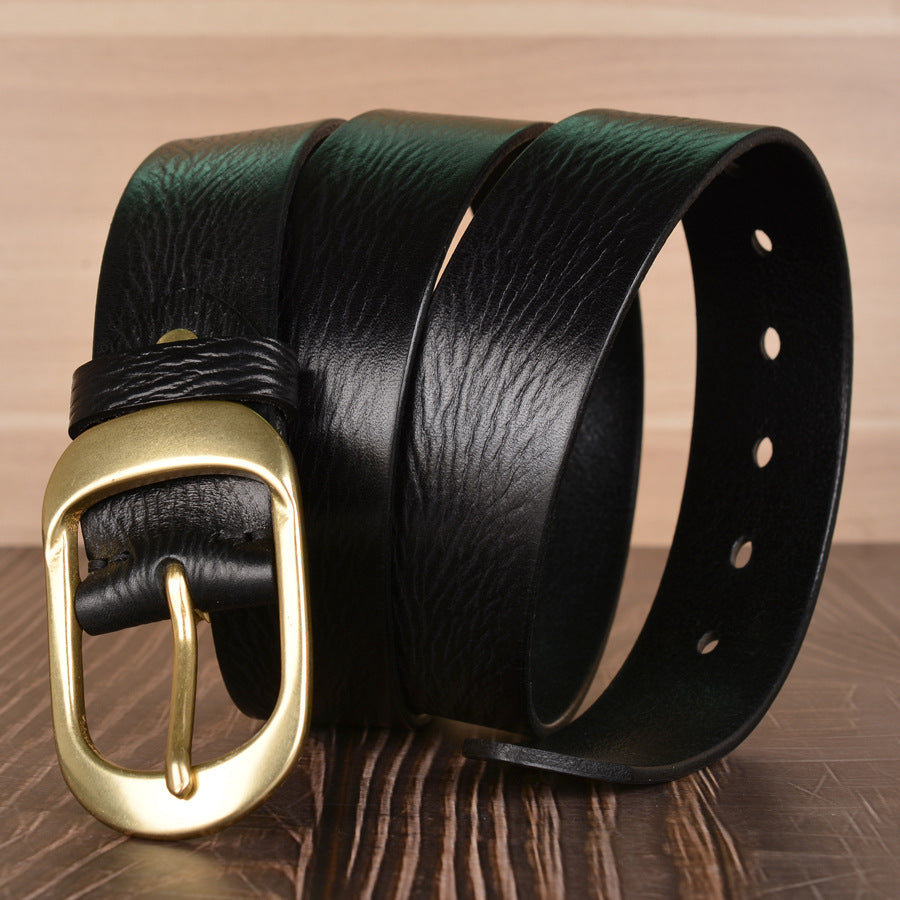 Men Pleated Top Grain Cowhide Dress Belt Gold Buckle 1-1/2''(38mm) Wide | TCZK11