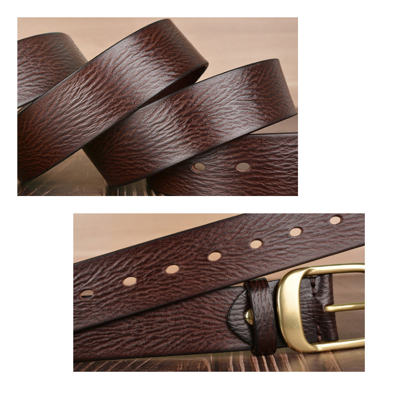 Men Pleated Top Grain Cowhide Dress Belt Gold Buckle 1-1/2''(38mm) Wide | TCZK11