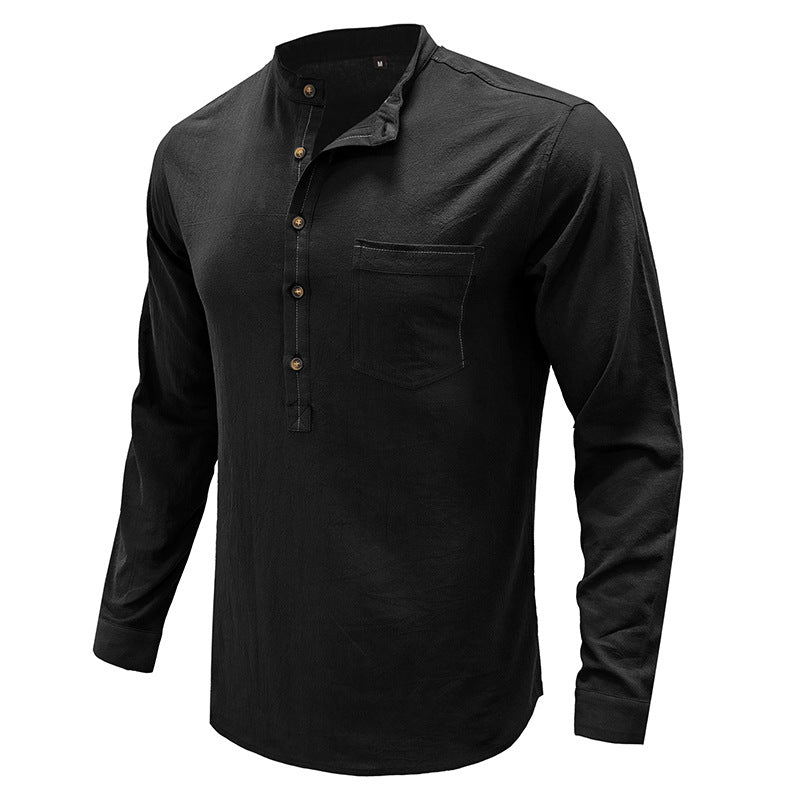 Mens Casual Blouse Flex Henley Long Sleeve Pocket T Shirts Loose Tops | 220505