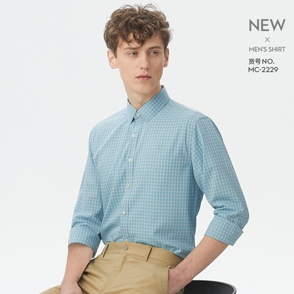 Men Thin Plaid Cotton Casual Slim Fit Long Sleeve Button Down Dress Shirts Spring Summer | MC-2228
