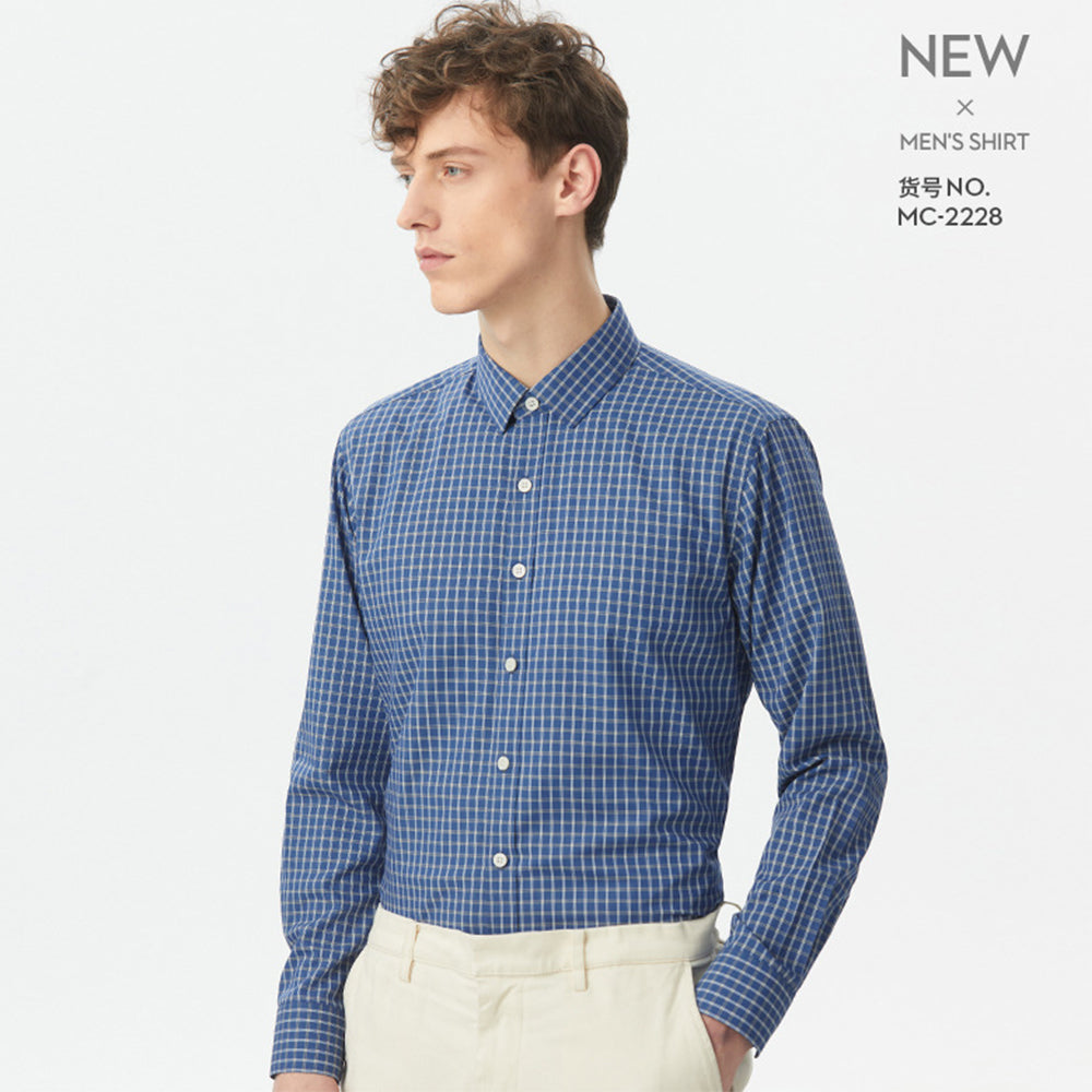 Men Thin Plaid Cotton Casual Slim Fit Long Sleeve Button Down Dress Shirts Spring Summer | MC-2228