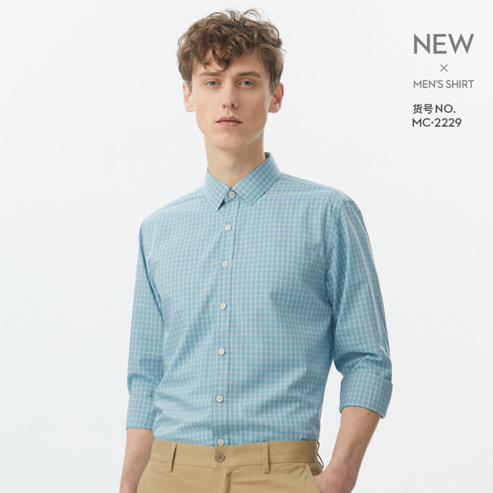 Men Thin Plaid Cotton Casual Slim Fit Long Sleeve Button Down Dress Shirts Spring Summer | MC-2228