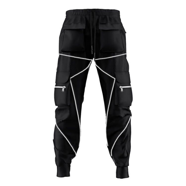 Pantaloni cargo da jogging da palestra con strisce riflettenti alla moda da uomo, vestibilità attillata, con fascia alla caviglia | W302