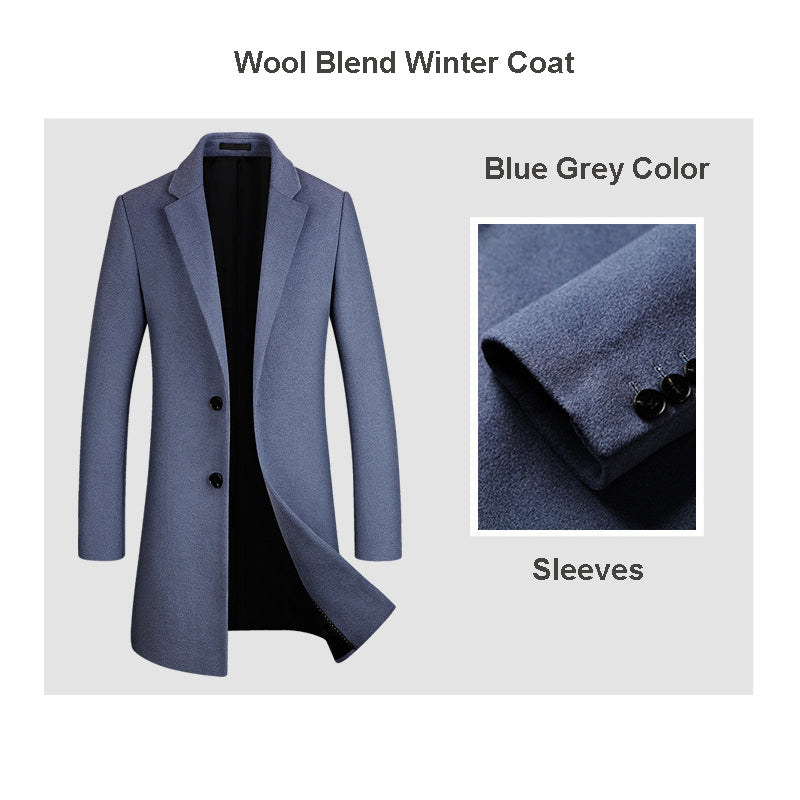 Cappotto lungo da uomo in lana di prima qualità, vestibilità slim, trench | xz5903
