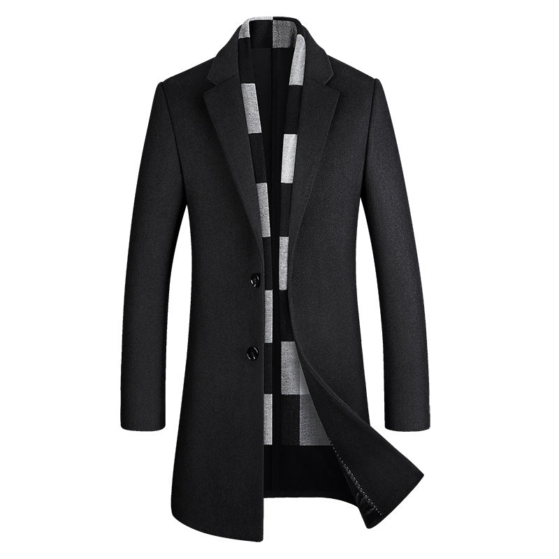 Cappotto lungo da uomo in lana di prima qualità, vestibilità slim, trench | xz5903