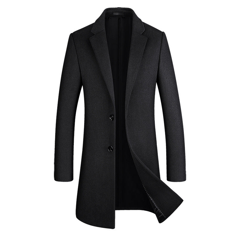 Cappotto lungo da uomo in lana di prima qualità, vestibilità slim, trench | xz5903