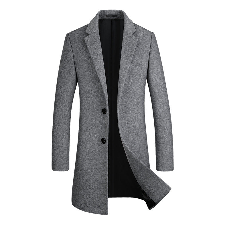 Cappotto lungo da uomo in lana di prima qualità, vestibilità slim, trench | xz5903