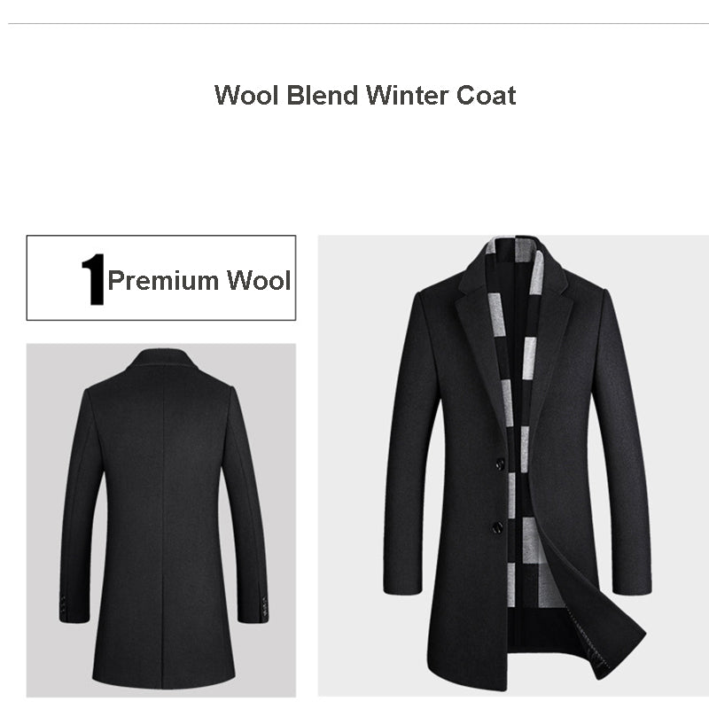 Cappotto lungo da uomo in lana di prima qualità, vestibilità slim, trench | xz5903
