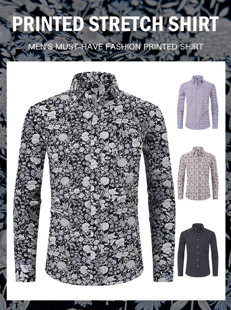 Men's Formal Classic Design Flower Print Button Up Shirt Business Dress Shirt | Q7