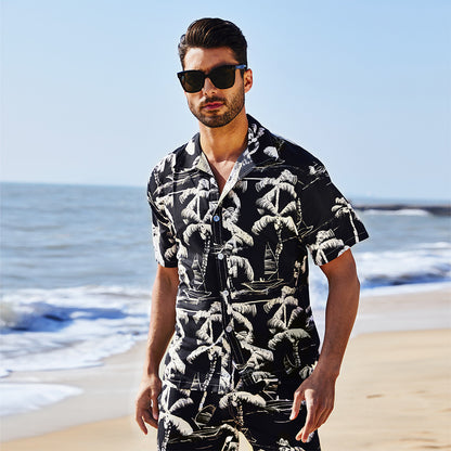 Camicie da spiaggia hawaiane a maniche corte con bottoni, motivo floreale estivo da uomo | CS 