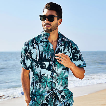 Camicie da spiaggia hawaiane a maniche corte con bottoni, motivo floreale estivo da uomo | CS 