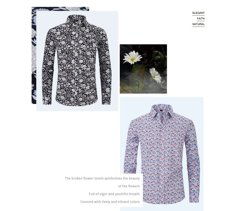 Men's Formal Classic Design Flower Print Button Up Shirt Business Dress Shirt | Q7
