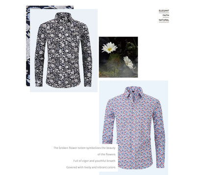 Men's Formal Classic Design Flower Print Button Up Shirt Business Dress Shirt | Q7