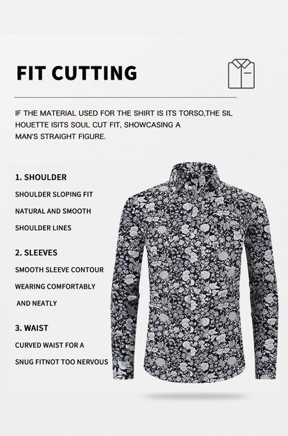Men's Formal Classic Design Flower Print Button Up Shirt Business Dress Shirt | Q7