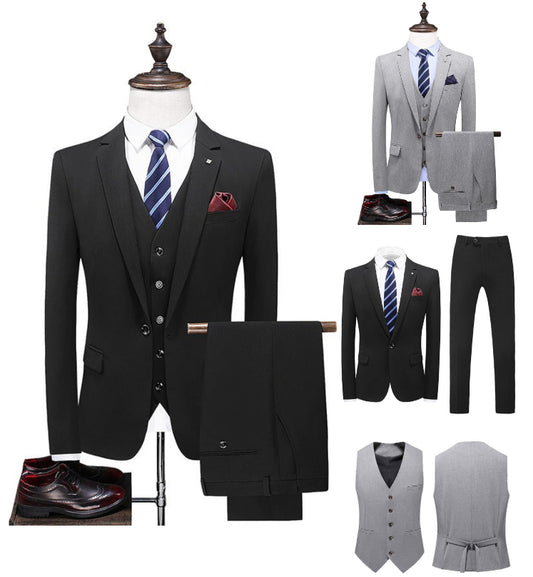 Abito da uomo di qualità premium, 3 pezzi, vestibilità slim fit, elegante, con un bottone | SJT218