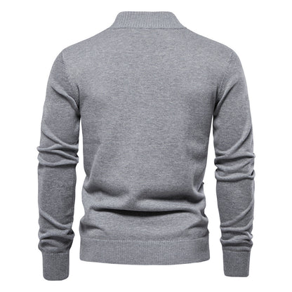 Men's Cotton Cable Knit Cardigan with Pockets, Stand Collar, Button-Down Sweater | CW61