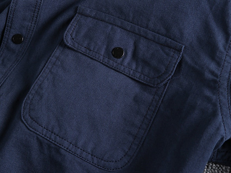 Vintage Workwear Double Pocket Shirt Retro Casual Classic Shirt Top for Men | V38
