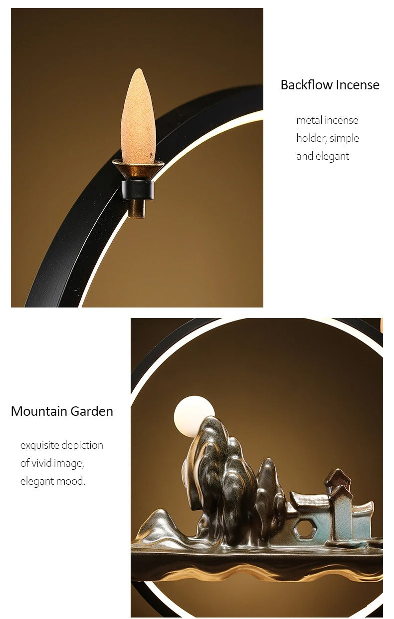 Mountain Stream Backflow Incense Burner Lamp Sandalwood Aromatherapy Ornament With Table Lamp | TM633