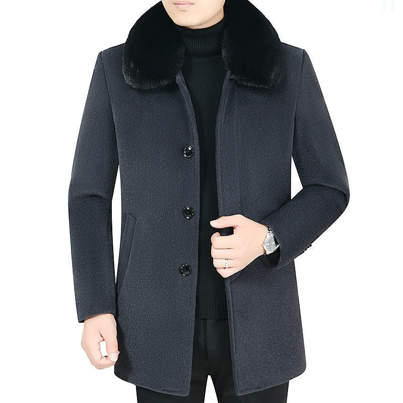 Uomo Cappotto Britannico Giacca di Lana Invernale Cotone Pesante Slim Miscela Casual Trench | 805 