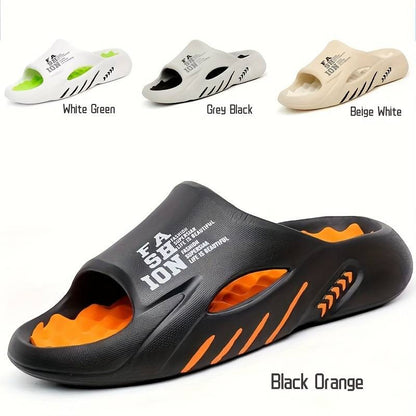 Men's Alphabet Print Soft-Sole EVA Slides Non Slip Open Toe Slippers Trendy Beach Shoes | WN58