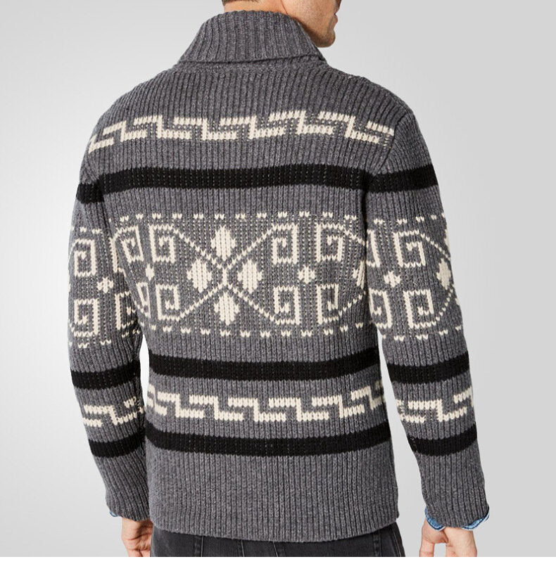 Men Stylish Slim Fit Jacquard Knit Cardigan Jacket with Long Sleeves Casual Lapel Sweater | SY0013