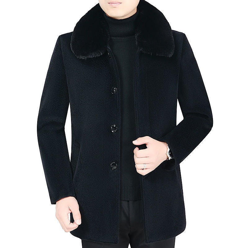 Uomo Cappotto Britannico Giacca di Lana Invernale Cotone Pesante Slim Miscela Casual Trench | 805 