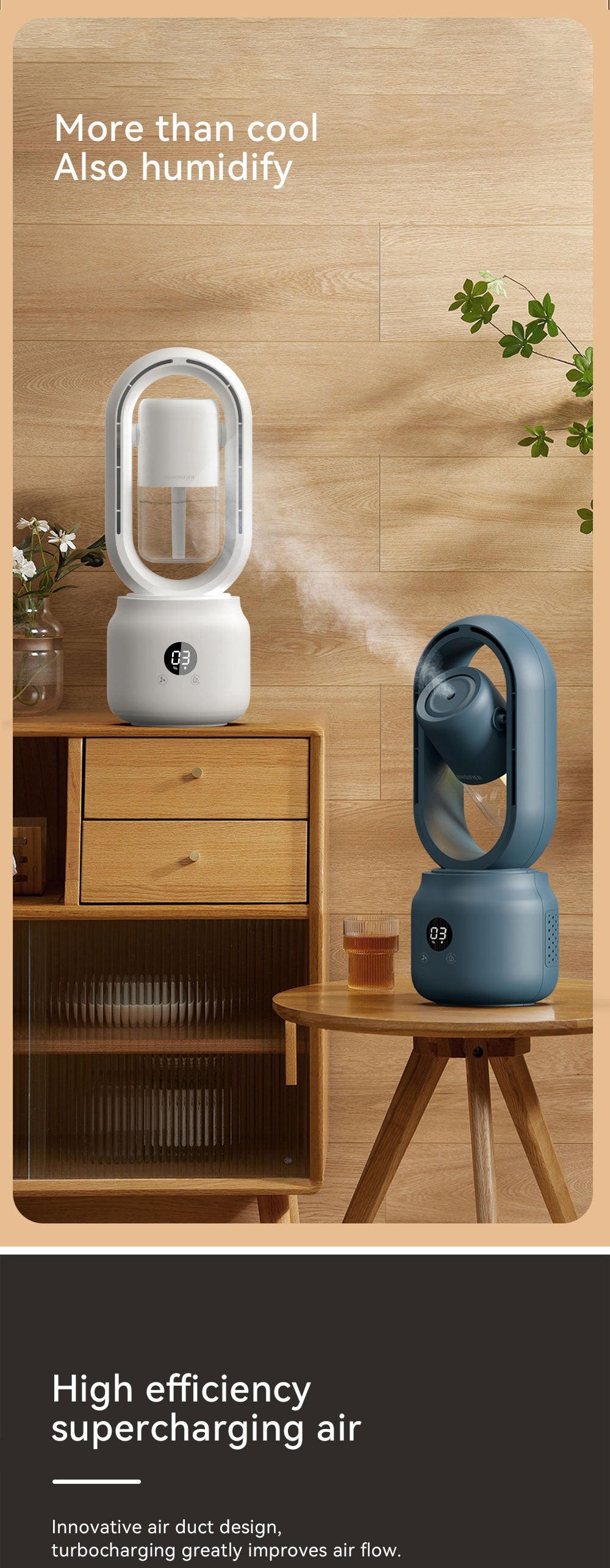 Multi-Functional Leafless Jet Fan Water Spray Vertical Summer Ultrasonic Cooling Humidifier Fan | HX87
