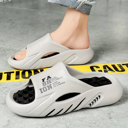 Men's Alphabet Print Soft-Sole EVA Slides Non Slip Open Toe Slippers Trendy Beach Shoes | WN58