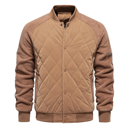 Stylish Men's Fleece-Lined Quilted Jacket with Double Pockets & Raglan Sleeves – Perfect Casual Top | JK812
