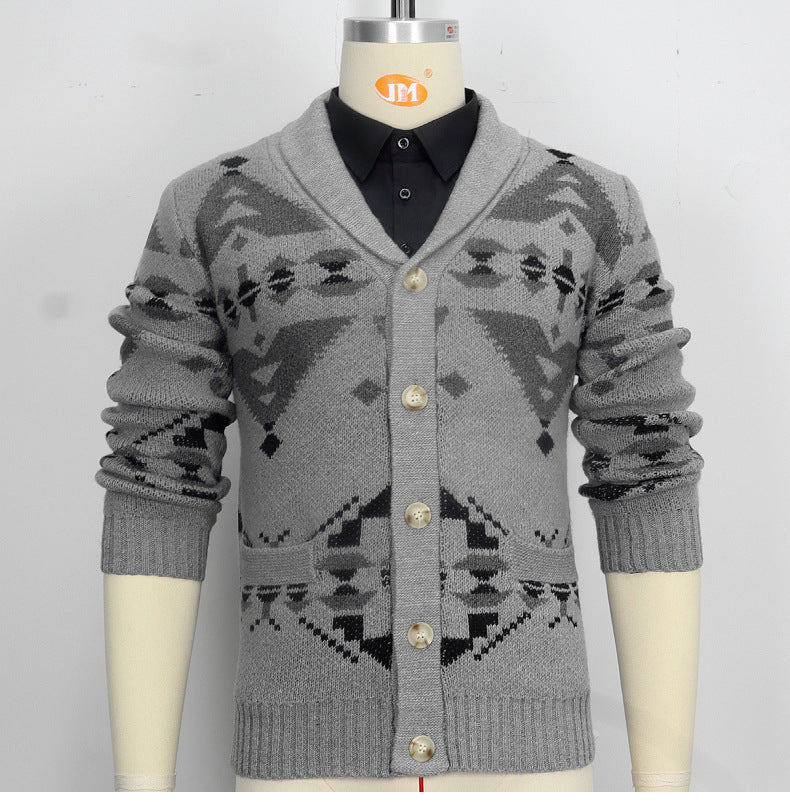 Men Wind Jacquard Knitted Jumper Long-Sleeved Outerwear Jacket Top | SY0052