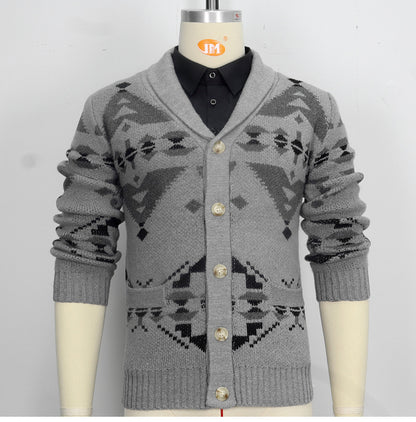 Men Wind Jacquard Knitted Jumper Long-Sleeved Outerwear Jacket Top | SY0052
