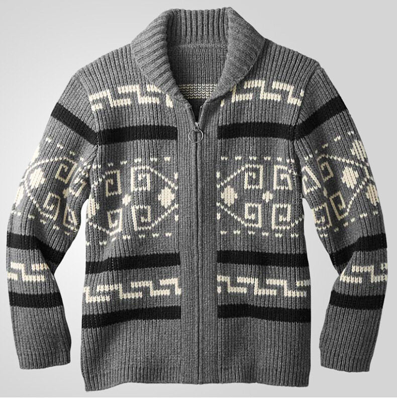 Men Stylish Slim Fit Jacquard Knit Cardigan Jacket with Long Sleeves Casual Lapel Sweater | SY0013