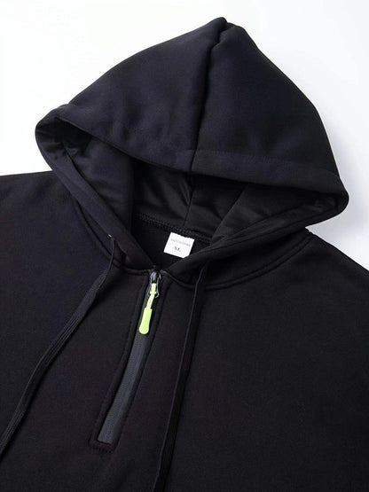 Men’s Pullover Hoodie Solid Pattern Zippered Lined Collar Loose Fit Casual Sportswear | TZ-28