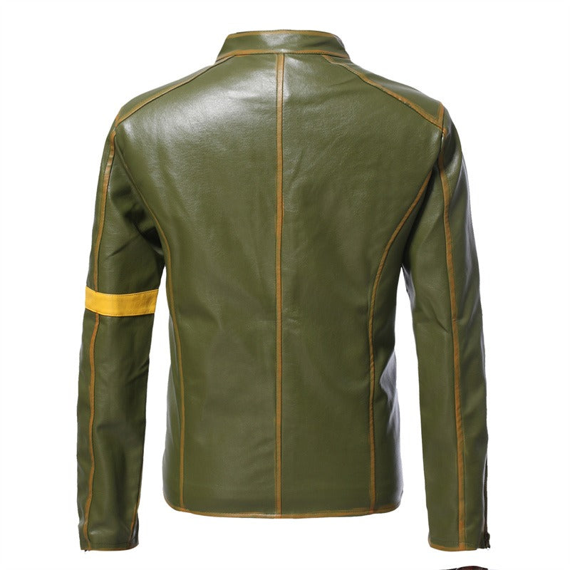 Men Vintage Stand Collar Zipper Riding Cardigan Jacket Motorcycle Casual Leather Jacket | D8H302