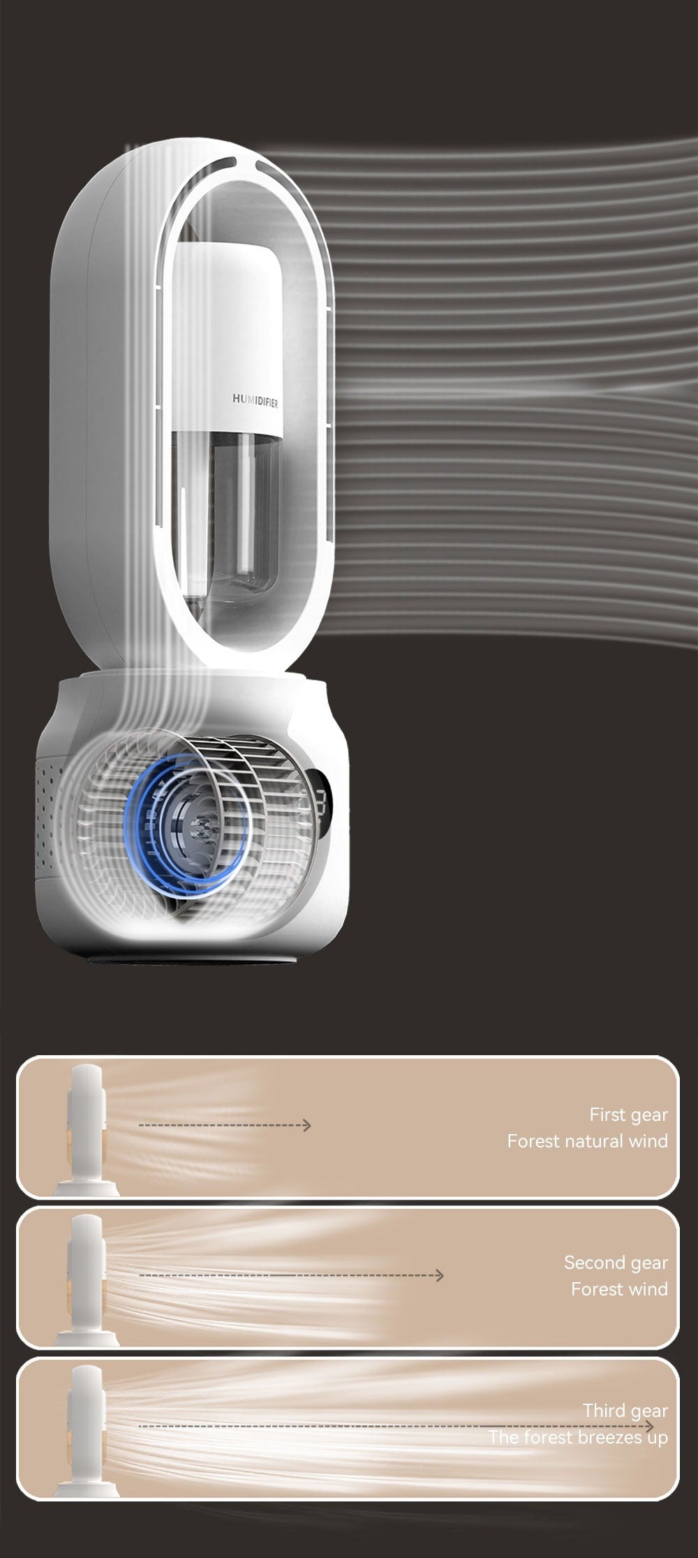 Multi-Functional Leafless Jet Fan Water Spray Vertical Summer Ultrasonic Cooling Humidifier Fan | HX87