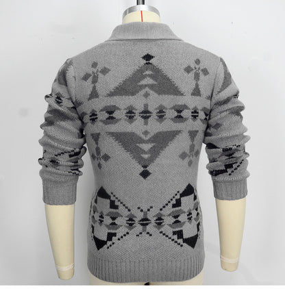 Men Wind Jacquard Knitted Jumper Long-Sleeved Outerwear Jacket Top | SY0052