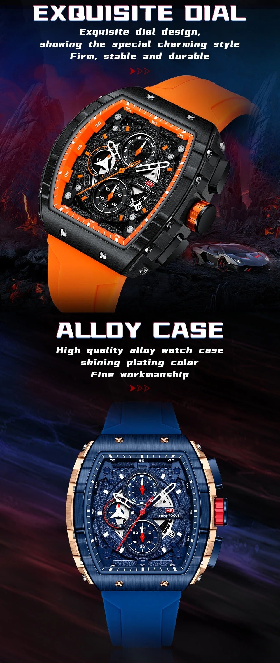 Montres de sport à quartz de luxe pour hommes avec bracelet en silicone et chronographe | MF0399G 