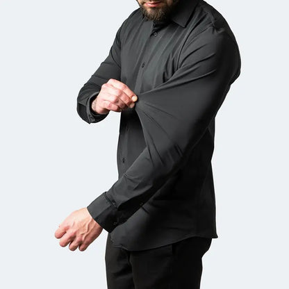 Chemise extensible à manches longues pour homme, couleur unie, coupe slim, sans repassage, style business décontracté 
