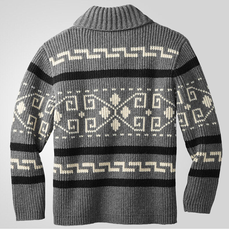 Men Stylish Slim Fit Jacquard Knit Cardigan Jacket with Long Sleeves Casual Lapel Sweater | SY0013