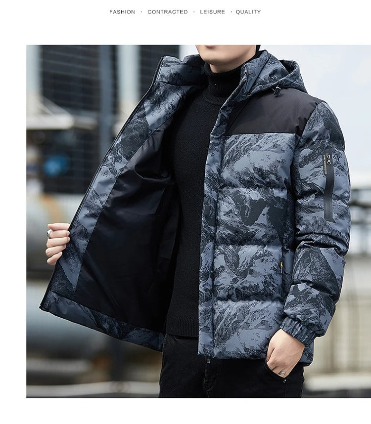Giacca da uomo con cappuccio, mimetica, casual, ispessita, parka invernale | 2308 