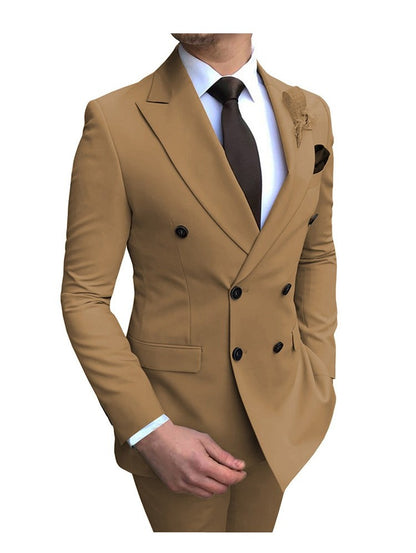 Men's 2 Pieces Suit Double Breasted Notch Lapel Flat Smart Fit Casual Tuxedos Wedding & Events Suits(Blazer+ Pants) | 9/7