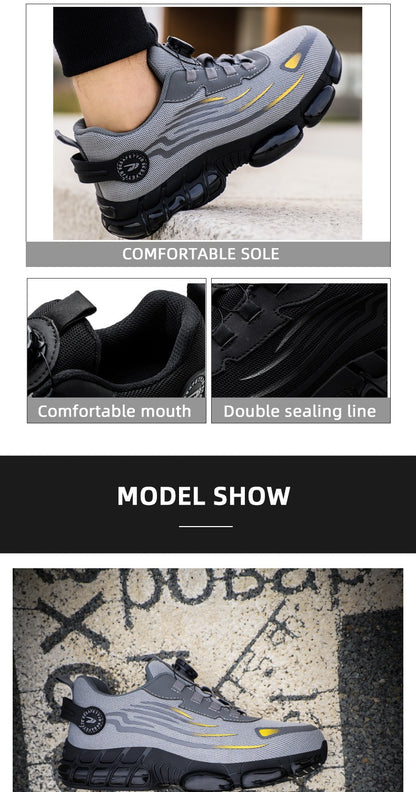 Light Steel Toe Safety Shoes Men's Work Sneaker Rotated Button Easy Wear Builders Boots Breathable Sports Shoes