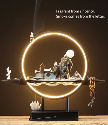 Mountain Stream Backflow Incense Burner Lamp Sandalwood Aromatherapy Ornament With Table Lamp | TM633