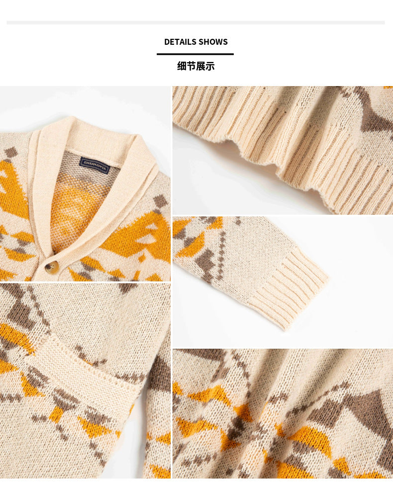 Men Wind Jacquard Knitted Jumper Long-Sleeved Outerwear Jacket Top | SY0052