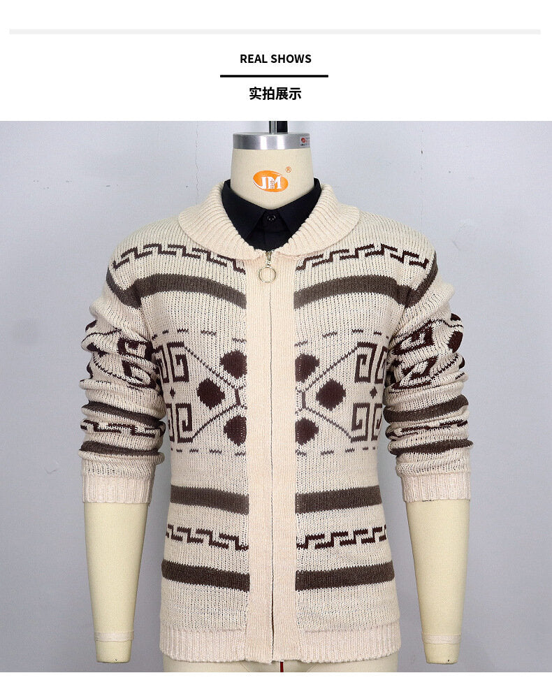 Men Stylish Slim Fit Jacquard Knit Cardigan Jacket with Long Sleeves Casual Lapel Sweater | SY0013