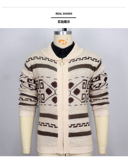 Men Stylish Slim Fit Jacquard Knit Cardigan Jacket with Long Sleeves Casual Lapel Sweater | SY0013