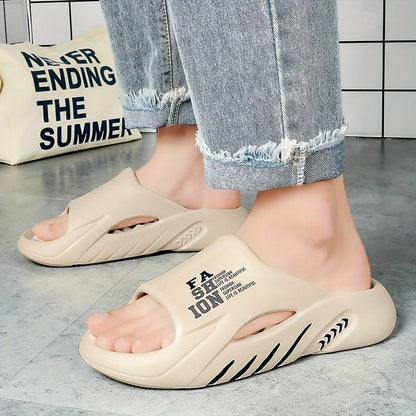 Men's Alphabet Print Soft-Sole EVA Slides Non Slip Open Toe Slippers Trendy Beach Shoes | WN58