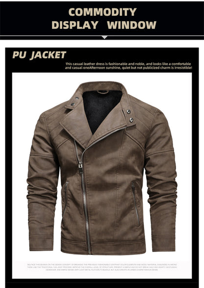 Men's PU Leather Jacket Padded Lapel Oblique Lapel Zipper Korean Stand-up Collar Jacket Blazer | KH-138