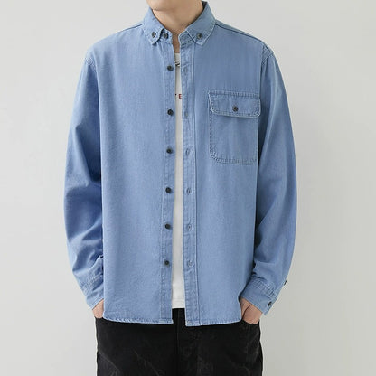 Men's Slim Fit Denim Long Sleeve Shirt Trendy Style Casual Work Jacket Shirt | MT8003